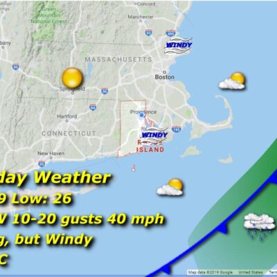 Thursday weather map: windy, clearing.