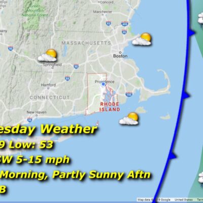 Weather forecast map for Rhode Island area.
