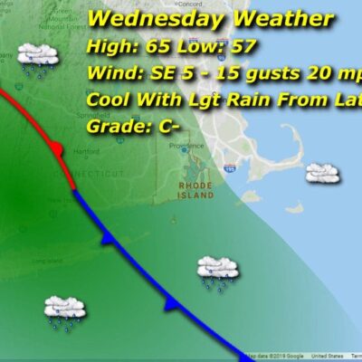 A map showing the weather for wednesday.