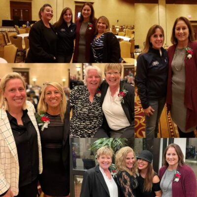 A collage of women posing for a photo.