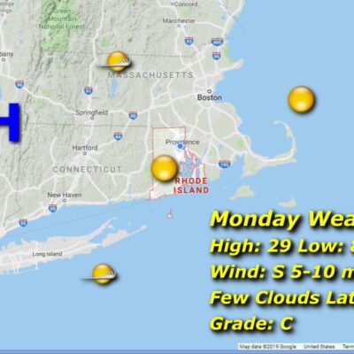 A map showing the weather in new hampshire.