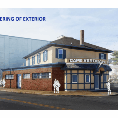 A rendering of the exterior of a building.