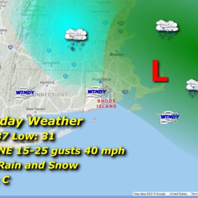 Thursday weather map: wind, rain, snow.
