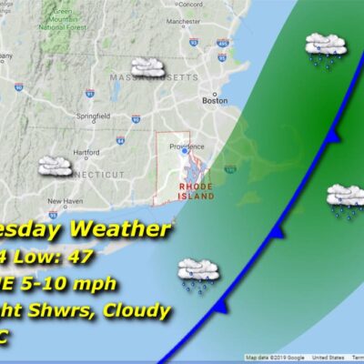 Wednesday weather map: showers, cloudy.