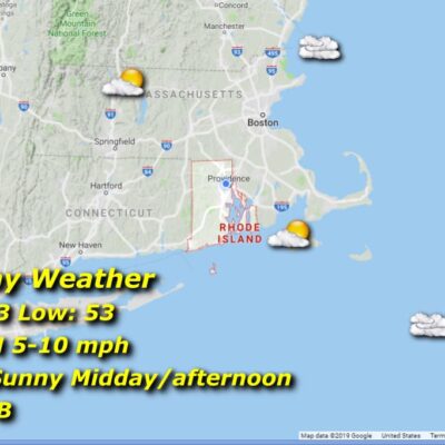 Monday weather map: partly sunny, 73/53.