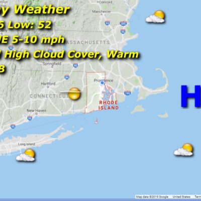 Monday weather map: Rhode Island, partly sunny.
