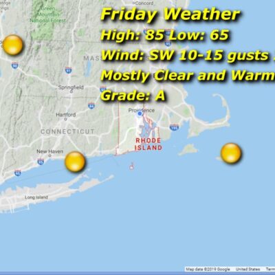 Friday weather map: 85/65, mostly clear.