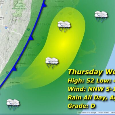 Thursday weather forecast: rain, 52/46, NNW wind.
