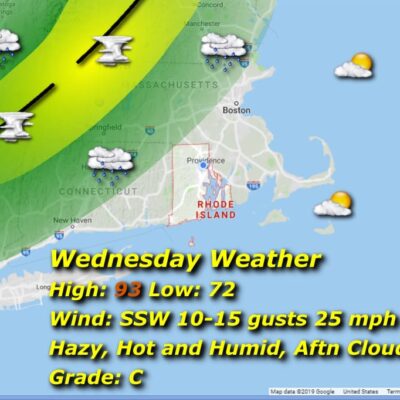Wednesday weather map: high 93, low 72.