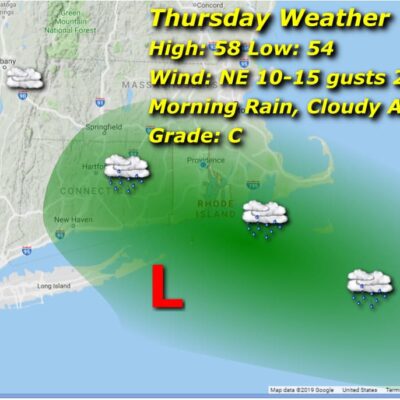 Thursday weather: rain, cloudy, 58F high.