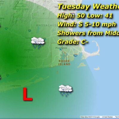 Rhode Island Tuesday weather map.