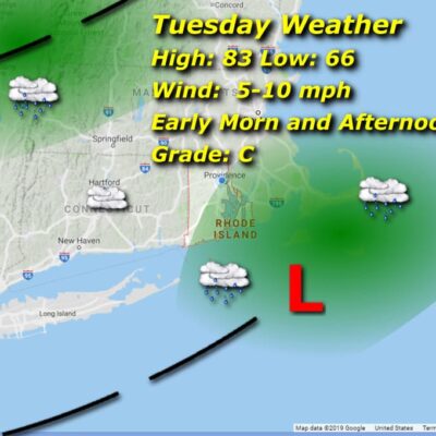 Tuesday weather map: rain, 83/66.