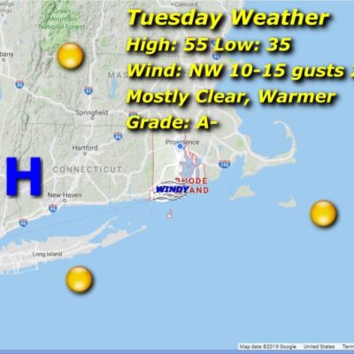 Rhode Island Tuesday weather map.