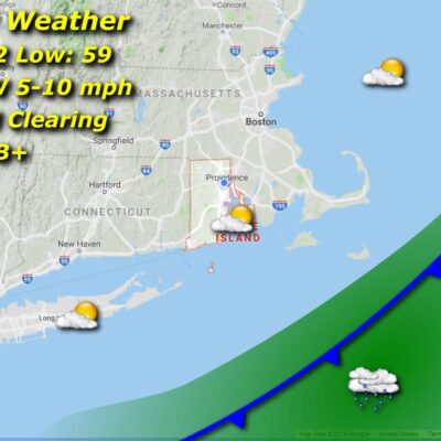 Friday weather map: 82/59, gradual clearing.