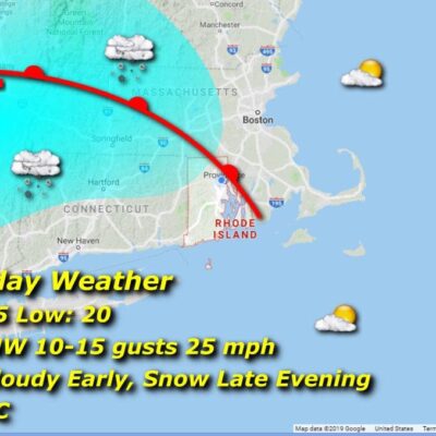 Tuesday's Rhode Island weather map shows snow and rain.