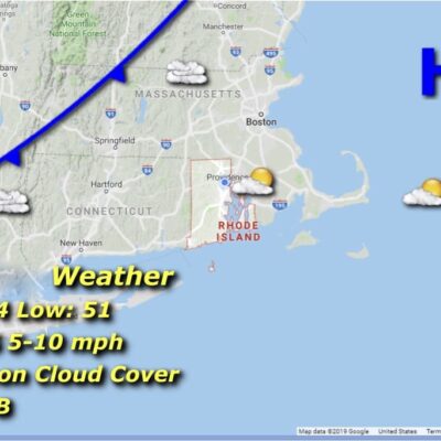 Northeast weather map: partly sunny, 74/51.