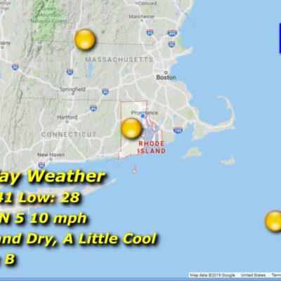 A map showing the Rhode Island weather.