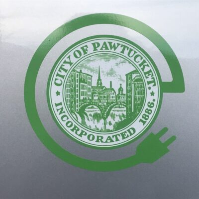 The city of pawtucket logo is shown on the side of a vehicle.