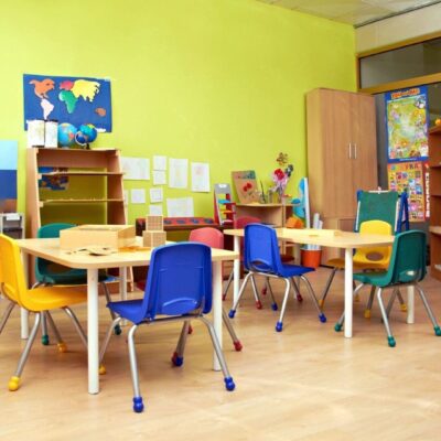 A wooden floor in a child's room.