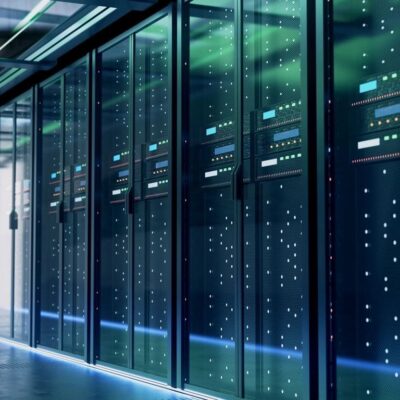 A row of servers in a data center.