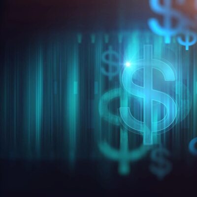 An image of dollar signs on a dark background.