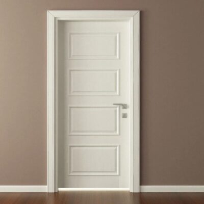 A white door in an empty room.