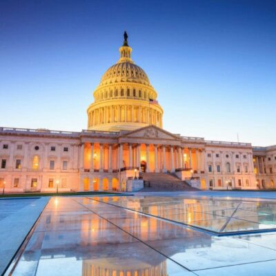The capitol building in washington, dc at dusk.