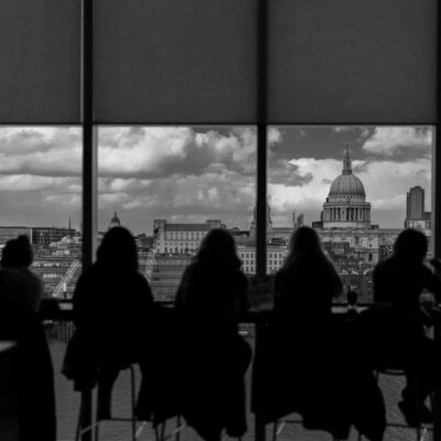 London skyline viewed from inside.