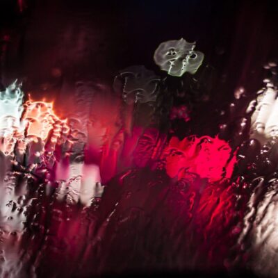 A raindrop on a window.