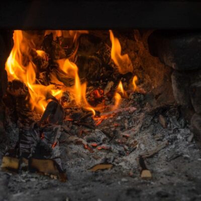 An image of a fire in an oven.