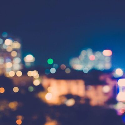 Blurred city lights at night.