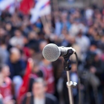 Microphone at a public gathering.
