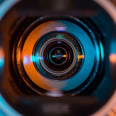 A close up of a video camera lens.