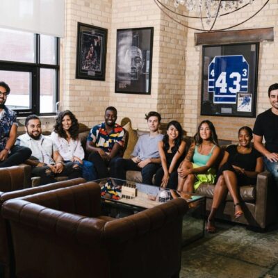 Team photo in a stylish office.