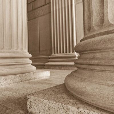 Stone columns and granite bases.