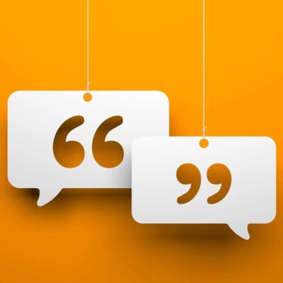 Two speech bubbles hanging on an orange background.