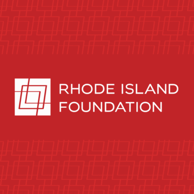 Rhode island foundation logo on a red background.