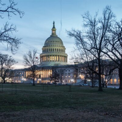 The capitol building in washington, dc at dusk.